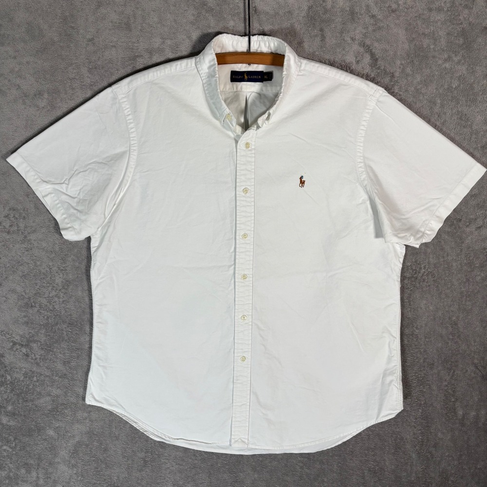 Ralph Lauren Mens XL White Short Sleeve Button Down Cotton Oxford Shirt Pony